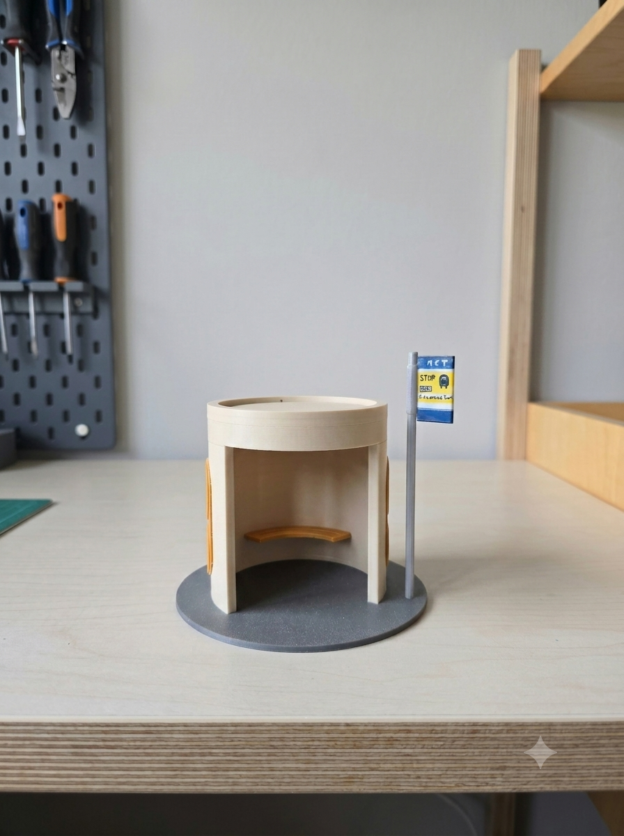 Iconic Canberra Bus Shelter - With Base and Sign Post - Battery Operated TeaLight Candle Holder - 8cm