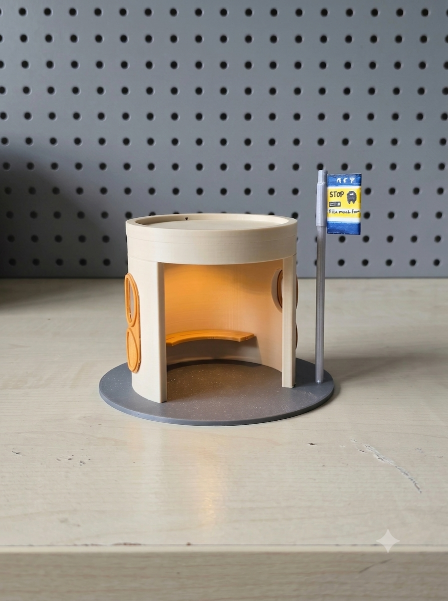 Iconic Canberra Bus Shelter - With Base and Sign Post - Battery Operated TeaLight Candle Holder - 8cm